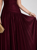 Merryn | Pleated Solid Maxi Dress – Wedding Guest V Neck Sleeveless Ruched