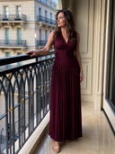 Merryn | Pleated Solid Maxi Dress – Wedding Guest V Neck Sleeveless Ruched