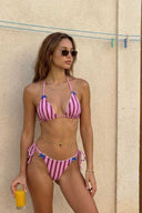 Mia | Striped Triangle Bikini Set – Halter Tie Side Bow Beach Swimwear