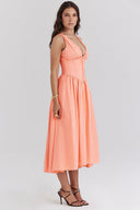 Michelle | Floral Midi – V Neck Sleeveless Corset Bodice Full Skirt Garden Party Dress