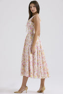 Michelle | Floral Midi – V Neck Sleeveless Corset Bodice Full Skirt Garden Party Dress