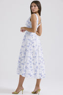Michelle | Floral Midi – V Neck Sleeveless Corset Bodice Full Skirt Garden Party Dress
