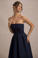 Mikayla | Strapless Pleated Midi Dress – Party Foldover Neck Full Skirt