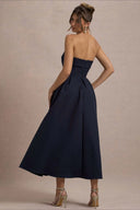 Mikayla | Strapless Pleated Midi Dress – Party Foldover Neck Full Skirt