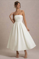 Mikayla | Strapless Pleated Midi Dress – Party Foldover Neck Full Skirt