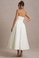 Mikayla | Strapless Pleated Midi Dress – Party Foldover Neck Full Skirt