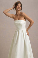 Mikayla | Strapless Pleated Midi Dress – Party Foldover Neck Full Skirt