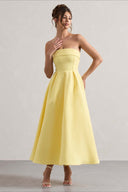 Mikayla | Strapless Pleated Midi Dress – Party Foldover Neck Full Skirt