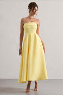 Mikayla | Strapless Pleated Midi Dress – Party Foldover Neck Full Skirt