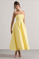 Mikayla | Strapless Pleated Midi Dress – Party Foldover Neck Full Skirt