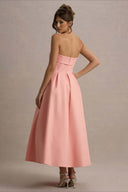 Mikayla | Strapless Pleated Midi Dress – Party Foldover Neck Full Skirt