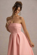 Mikayla | Strapless Pleated Midi Dress – Party Foldover Neck Full Skirt