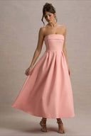 Mikayla | Strapless Pleated Midi Dress – Party Foldover Neck Full Skirt