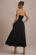 Mikayla | Strapless Pleated Midi Dress – Party Foldover Neck Full Skirt