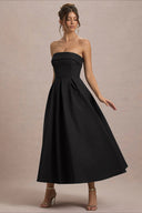 Mikayla | Strapless Pleated Midi Dress – Party Foldover Neck Full Skirt