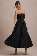 Mikayla | Strapless Pleated Midi Dress – Party Foldover Neck Full Skirt