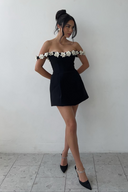 Milou | Off Shoulder Mini – 3D Flower Trim Strapless A-Line Party Occasion Dress