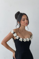 Milou | Off Shoulder Mini – 3D Flower Trim Strapless A-Line Party Occasion Dress