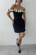 Milou | Off Shoulder Mini – 3D Flower Trim Strapless A-Line Party Occasion Dress