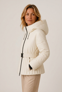 Minerva | Quilted Puffer Jacket – Winter Hooded Belted Zip Front Pleated Hem