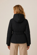 Minerva | Quilted Puffer Jacket – Winter Hooded Belted Zip Front Pleated Hem