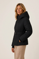 Minerva | Quilted Puffer Jacket – Winter Hooded Belted Zip Front Pleated Hem