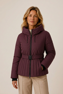 Minerva | Quilted Puffer Jacket – Winter Hooded Belted Zip Front Pleated Hem