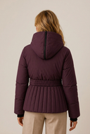 Minerva | Quilted Puffer Jacket – Winter Hooded Belted Zip Front Pleated Hem