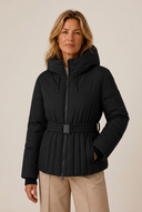 Minerva | Quilted Puffer Jacket – Winter Hooded Belted Zip Front Pleated Hem