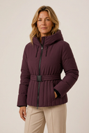 Minerva | Quilted Puffer Jacket – Winter Hooded Belted Zip Front Pleated Hem