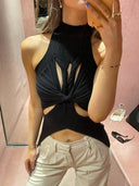 Miriam | Cutout Halter Knit Top – High Neck Twist Front