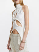 Miriam | Cutout Halter Knit Top – High Neck Twist Front
