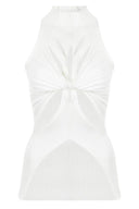 Miriam | Cutout Halter Knit Top – High Neck Twist Front