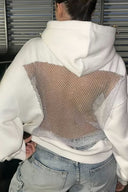 Moira | Sheer Mesh Panel Hoodie – Casual Long Sleeve Open Back Front Pocket