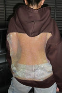 Moira | Sheer Mesh Panel Hoodie – Casual Long Sleeve Open Back Front Pocket