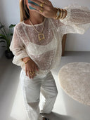 Monica | Sequin Mesh Top – Sheer Long Sleeve Round Neck Party Festival Top