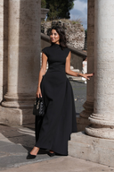 Monika | Solid Maxi Dress – Formal Mock Neck Cap Sleeve Panel Seams