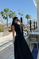 Monika | Solid Maxi Dress – Formal Mock Neck Cap Sleeve Panel Seams
