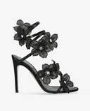Morgan | Strappy High Heel Sandals – Floral Mesh Ankle Wrap Evening Shoes