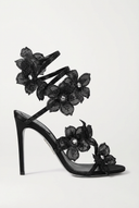 Morgan | Strappy High Heel Sandals – Floral Mesh Ankle Wrap Evening Shoes