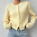 Morwenna | Classic Plain Knit Cardigan – Crew Neck Button Front Long Sleeve