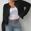 Morwenna | Classic Plain Knit Cardigan – Crew Neck Button Front Long Sleeve