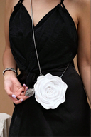 Nadia | Floral Rose Clutch Bag – Evening Sculpted Petal Chain Strap