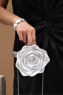 Nadia | Floral Rose Clutch Bag – Evening Sculpted Petal Chain Strap
