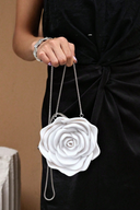 Nadia | Floral Rose Clutch Bag – Evening Sculpted Petal Chain Strap