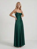 Nadine | Satin Maxi Dress – Evening Cowl Neck Spaghetti Strap Draped Front