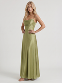 Nadine | Satin Maxi Dress – Evening Cowl Neck Spaghetti Strap Draped Front
