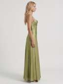 Nadine | Satin Maxi Dress – Evening Cowl Neck Spaghetti Strap Draped Front