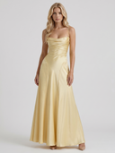 Nadine | Satin Maxi Dress – Evening Cowl Neck Spaghetti Strap Draped Front