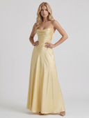 Nadine | Satin Maxi Dress – Evening Cowl Neck Spaghetti Strap Draped Front